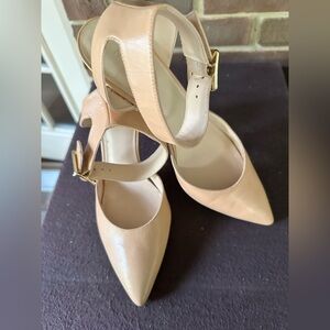 Elegant Tan Pointed Toe Heels with Buckle Strap